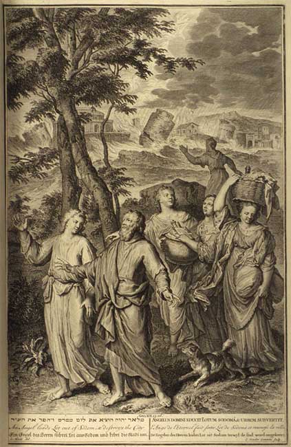 Бегство Лота. Иллюстрация из книги «Библейские образы» Гаага, 1728 год. Христианская традиция сочувственно относиться к образу Лота