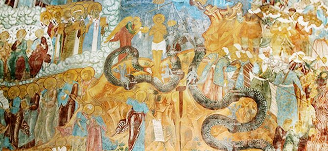 читать апокалипсис иоанна богослова в простом изложении : Страшный суд на фреске Ростовского кремля.